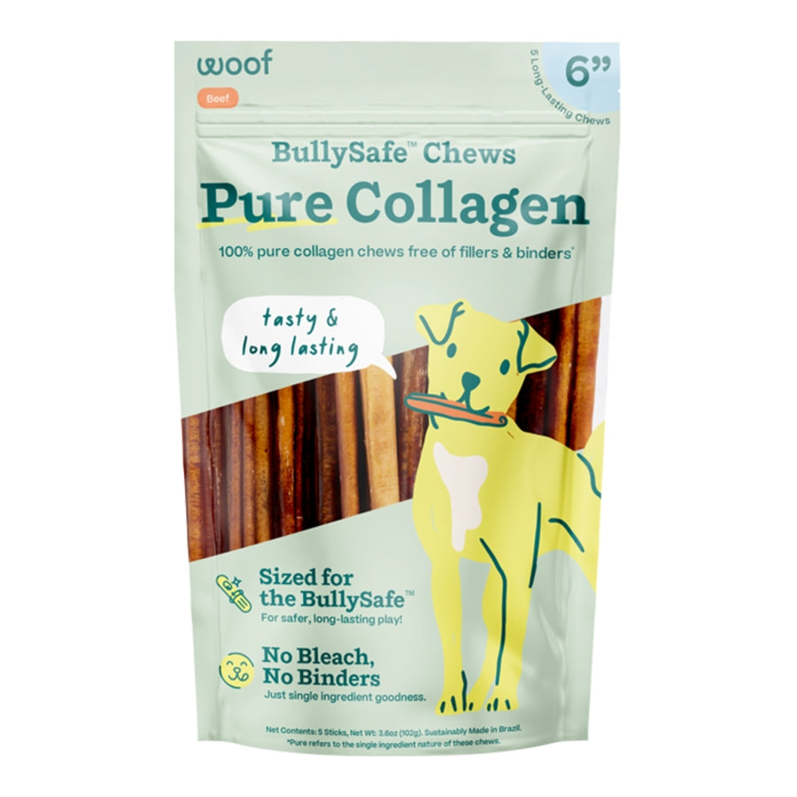 Woof Dog Treat Bully Safe Chews Collagen 6in 5Pack