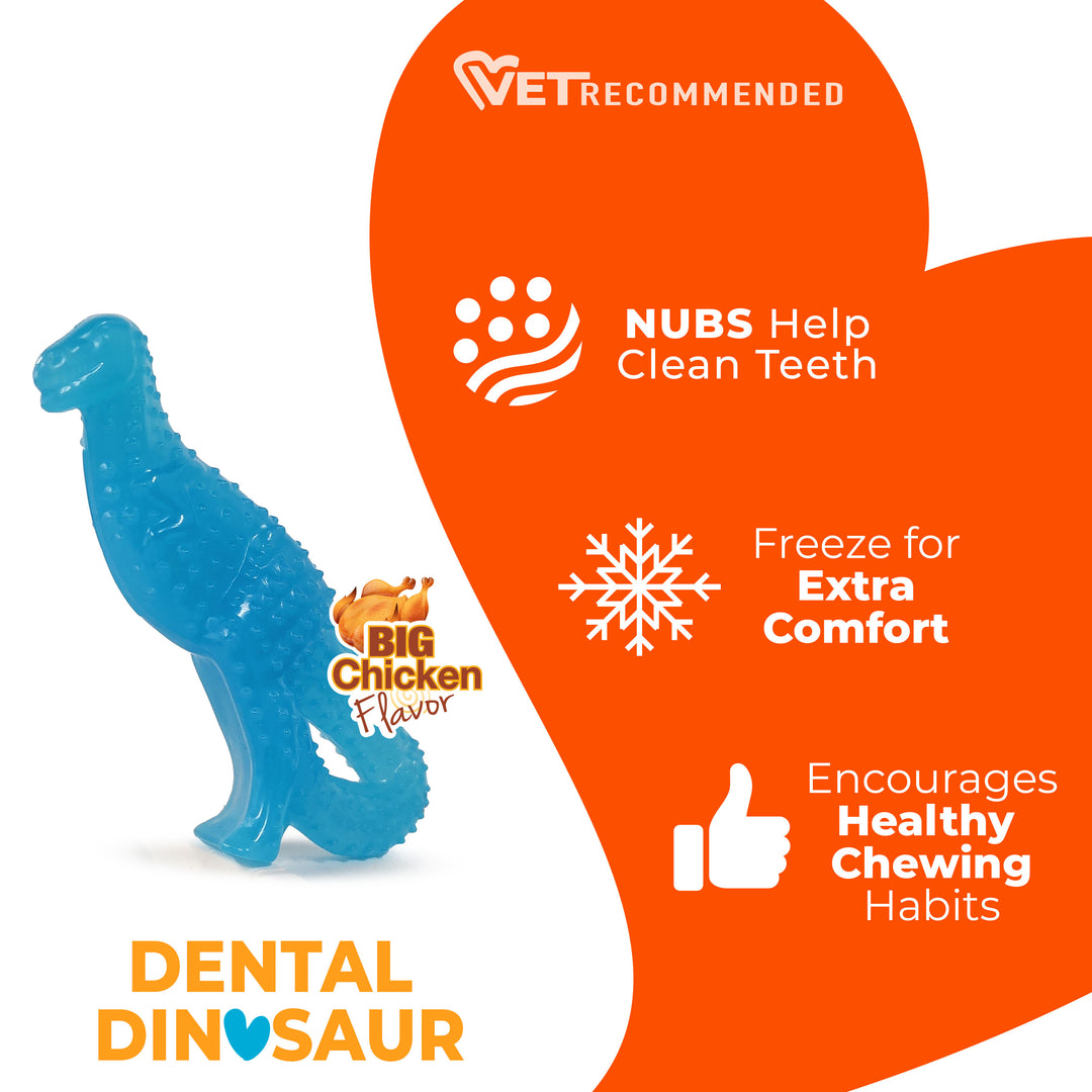 Nylabone Puppy Chew Dental Dinosaur Teething Dog Toy Chicken Small (1 Count)