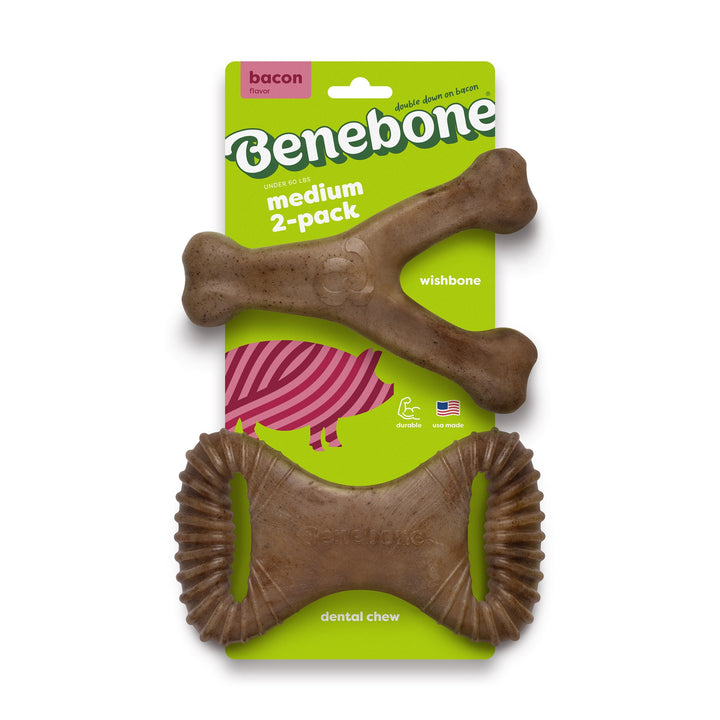 Benebone 2Pack Dental Chew Wishbone Bacon Flavored Medium Dog Chew