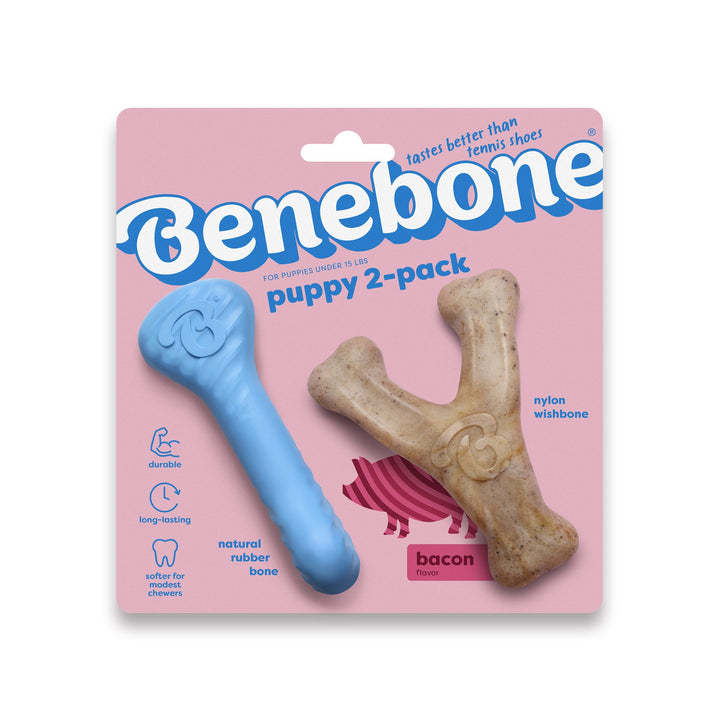 Benebone Puppy Rubber Bone  Wishbone Bacon Tiny 2 pk