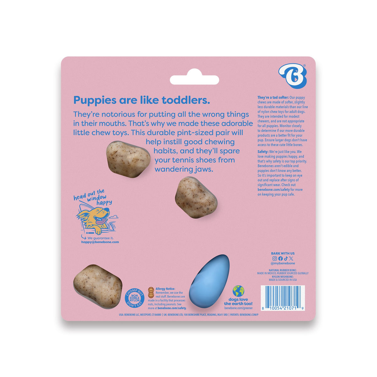Benebone Puppy Rubber Bone  Wishbone Bacon Tiny 2 pk