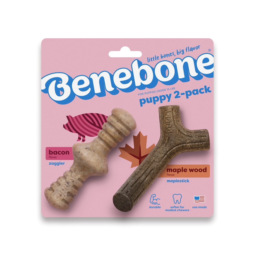 Benebone Puppy Pack Maplestick Wood and Bacon Zaggler