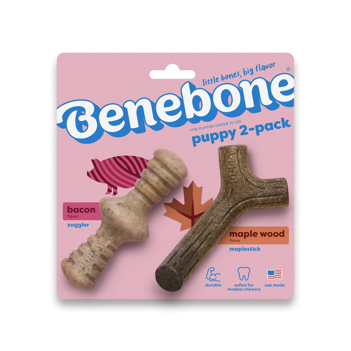 Benebone Puppy Pack Maplestick Wood and Bacon Zaggler