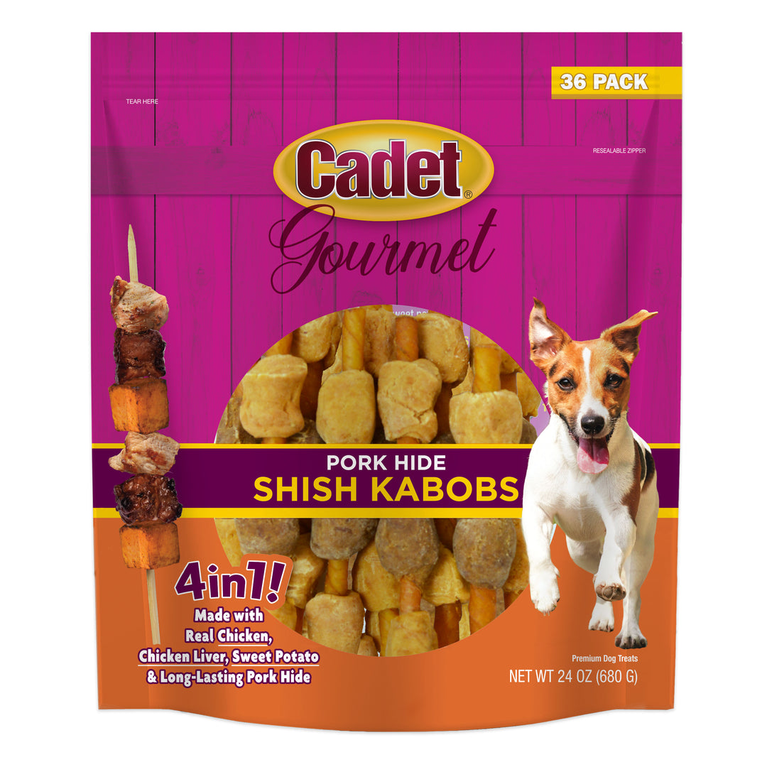 Cadet Gourmet Pork Hide Shish Kabob Dog Treats 24 Ounce (36 Count)
