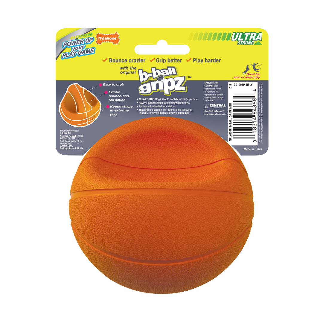 Nylabone Power Play B-Ball Gripz Basketball Dog Toy Medium 4.5 Inch (1 Count)