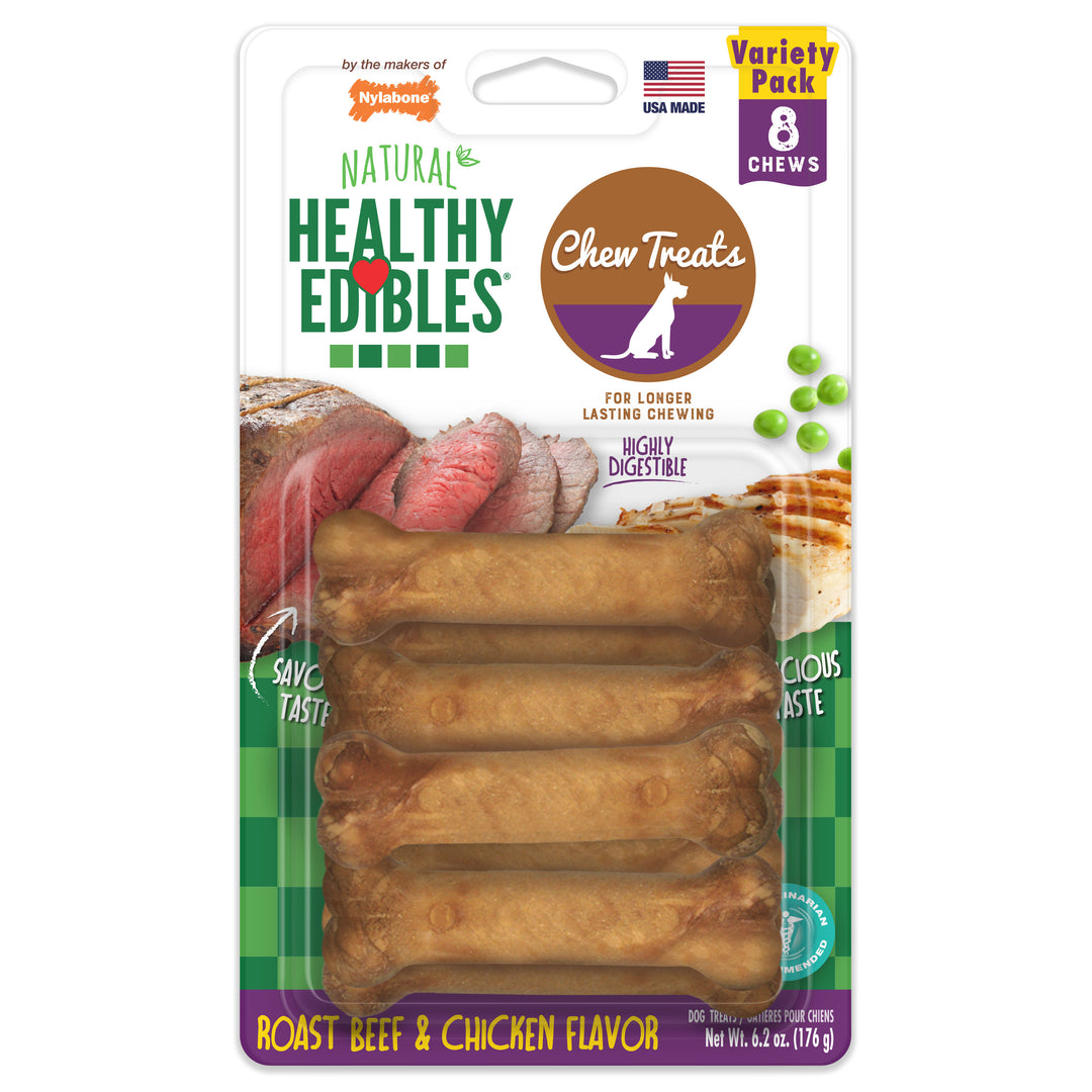 Nylabone Healthy Edibles All-Natural Long Lasting Chew Treats Roast Beef &amp; Chicken X-Small (8 Count)