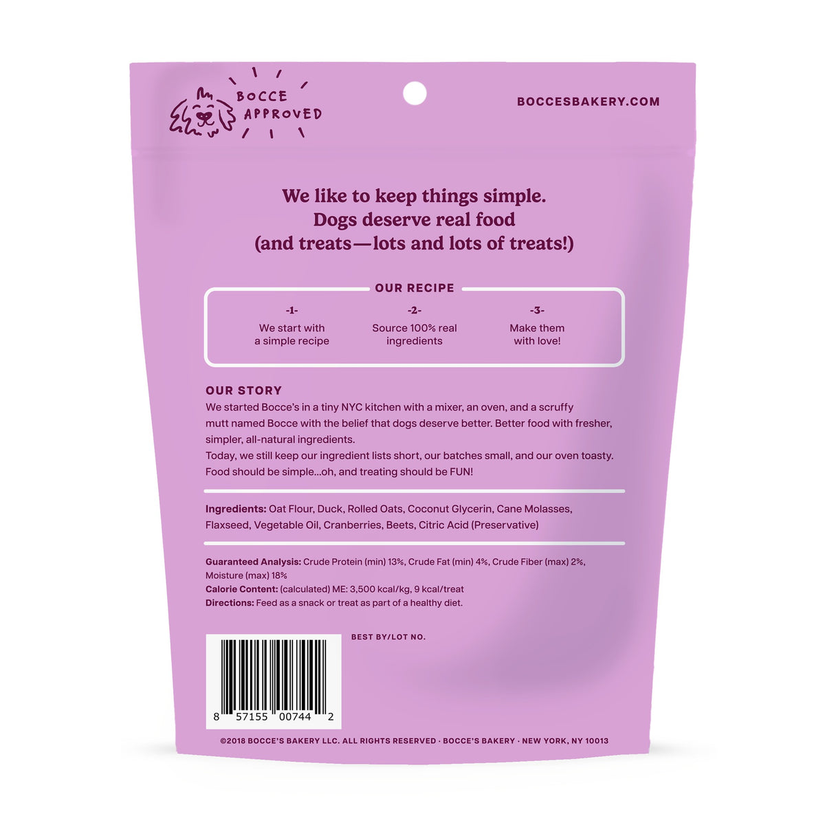 Bocces Bakery Duck Soft 6oz - back