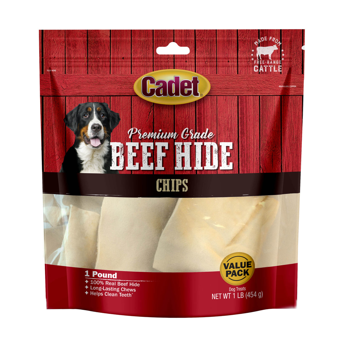 Cadet Premium Grade Beef Hide Chips for Dogs Natural 1 Pound (1 Count)