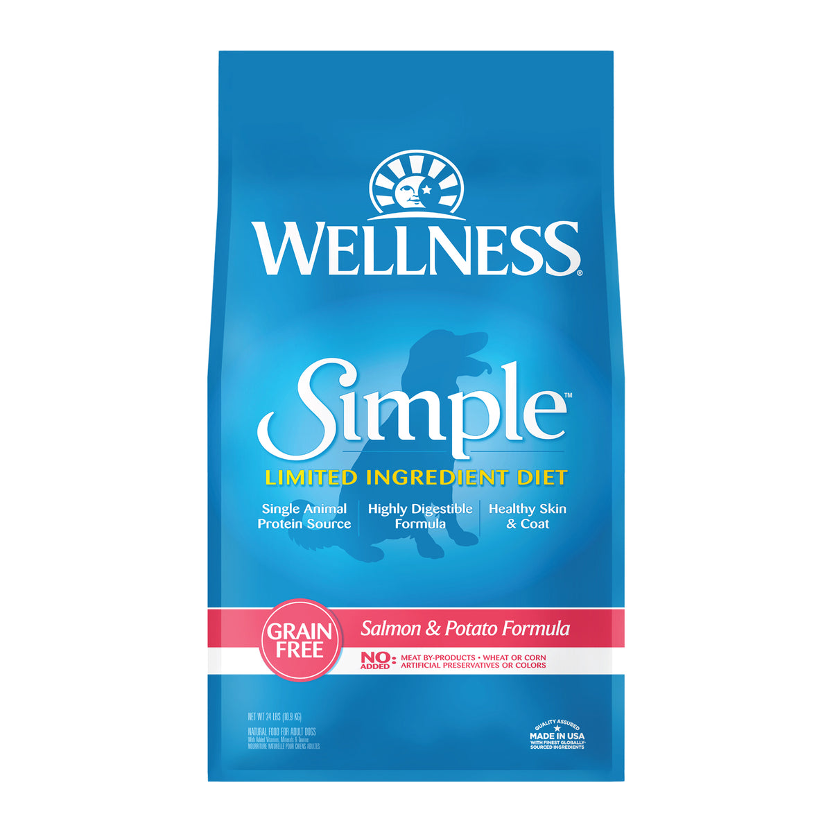 Wellness Simple Limited Ingredient Dry Dog Food for Sensitive Stomachs, Supports Skin & Coat, Grain-Free, Natural, Salmon & Potato Recipe, (24-Pound Bag)