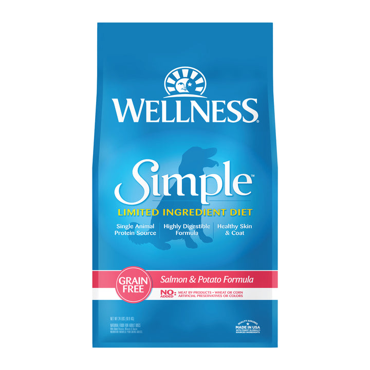Wellness Simple Limited Ingredient Dry Dog Food for Sensitive Stomachs, Supports Skin &amp; Coat, Grain-Free, Natural, Salmon &amp; Potato Recipe, (24-Pound Bag)