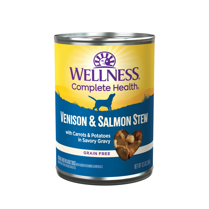 Wellness Complete Health Natural Grain Free Canned Dog Food, Venison &amp; Salmon Stew, 12.5-Ounce Can (Pack of 12)