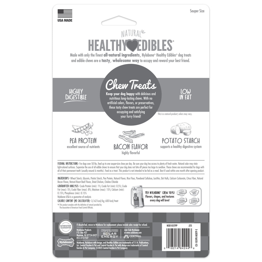 Nylabone Healthy Edibles All-Natural Long Lasting Chew Treats Bacon X-Large (2 Count)