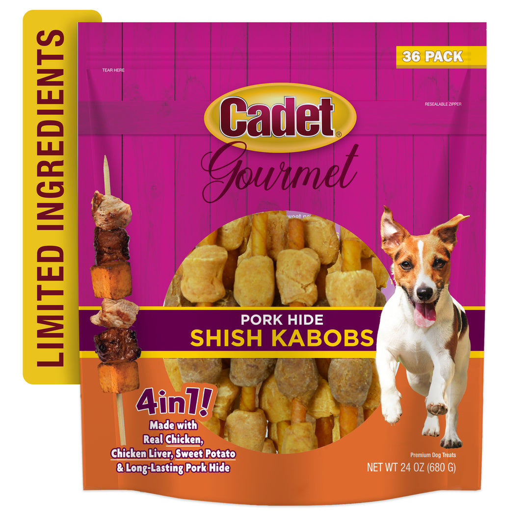 Cadet Gourmet Pork Hide Shish Kabob Dog Treats 24 Ounce (36 Count)