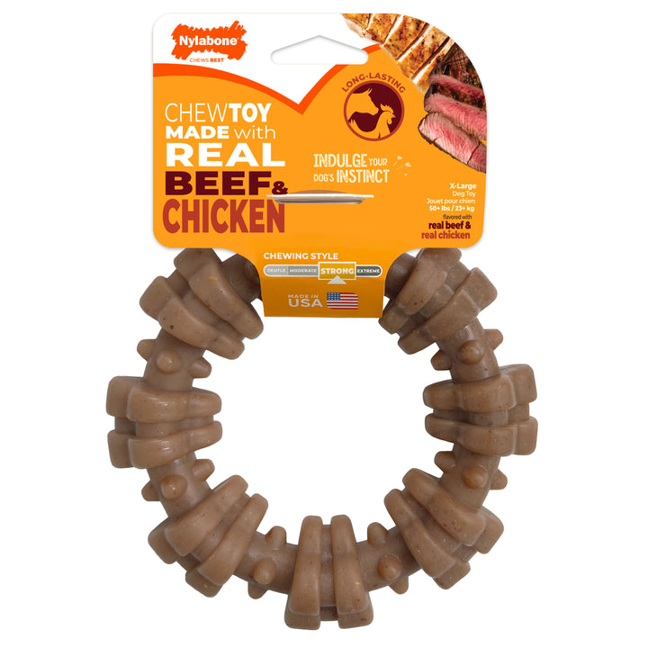 Nylabone Strong Chew Textured Ring Dog Chew Toy Made with Real Beef &amp; Chicken X-Large (1 Count)