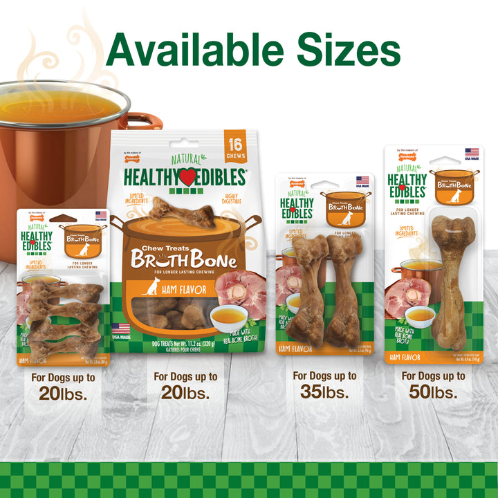 Nylabone Healthy Edibles Broth Bone All-Natural Long Lasting Chew Treats Ham Large (1 Count)