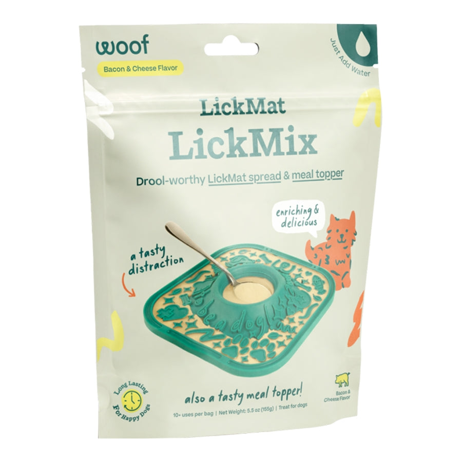 Woof Dog Treat Lick Mat Lickmix Bacon Cheese 5.5 oz