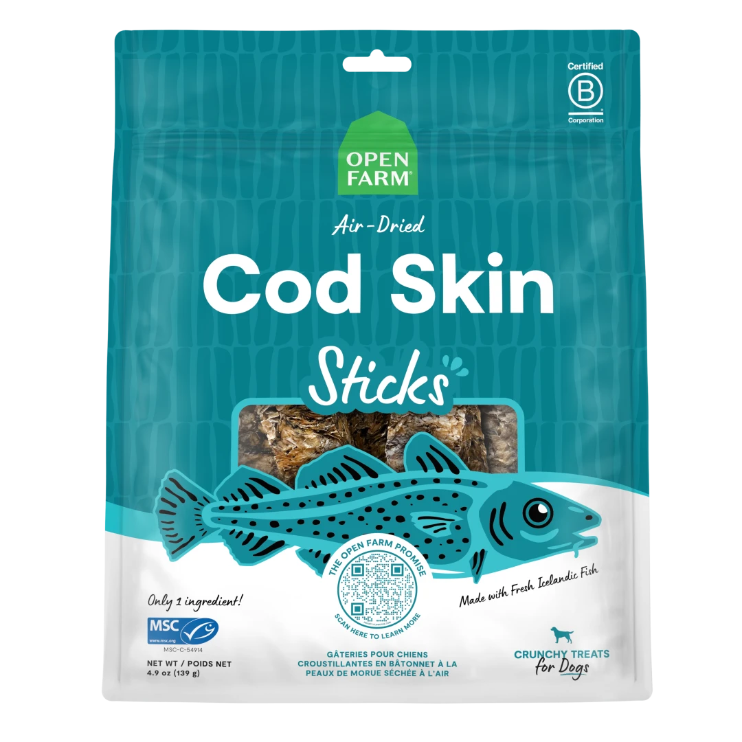 Open Farm Dog Treat Air Dried Cod Skins Crunchy Sticks 4.9 oz