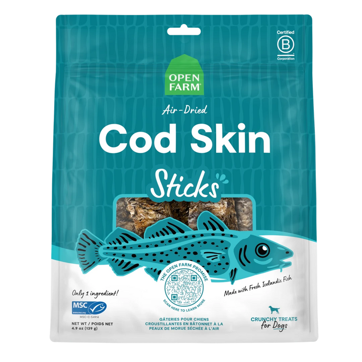 Open Farm Dog Treat Air Dried Cod Skins Crunchy Sticks 4.9 oz