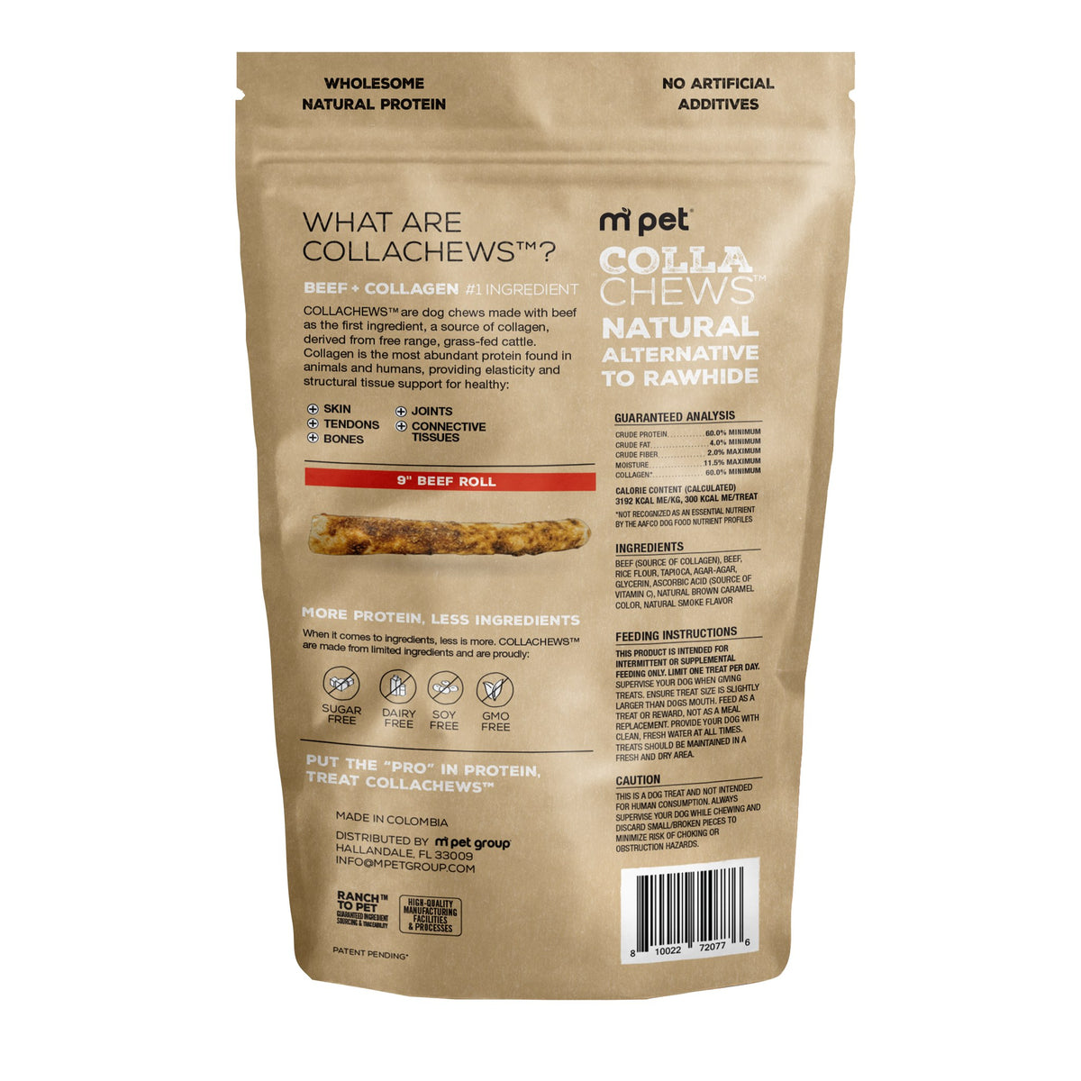 CollaChews 9in Beef Collagen Rolls 3 Pack Bag