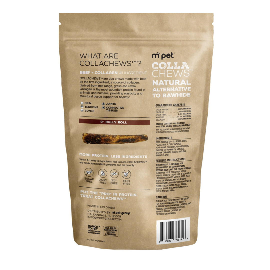 CollaChews 9in Bully Collagen Rolls 3 Pack Bag