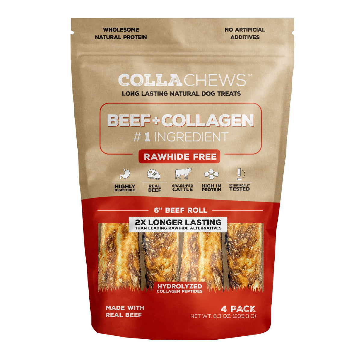 CollaChews Collagen Rolls Beef 6in 4 pack