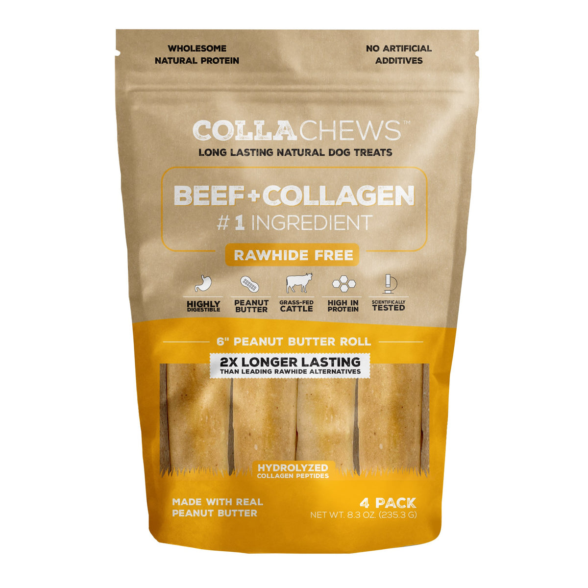 CollaChews Collagen Rolls Peanut Butter 6in 4 pack