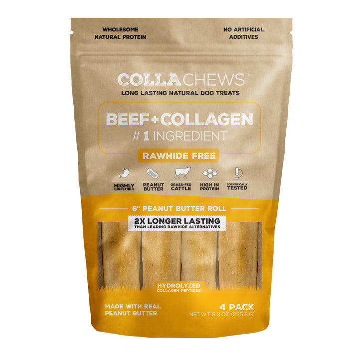 CollaChews Collagen Rolls Peanut Butter 6in 4 pack