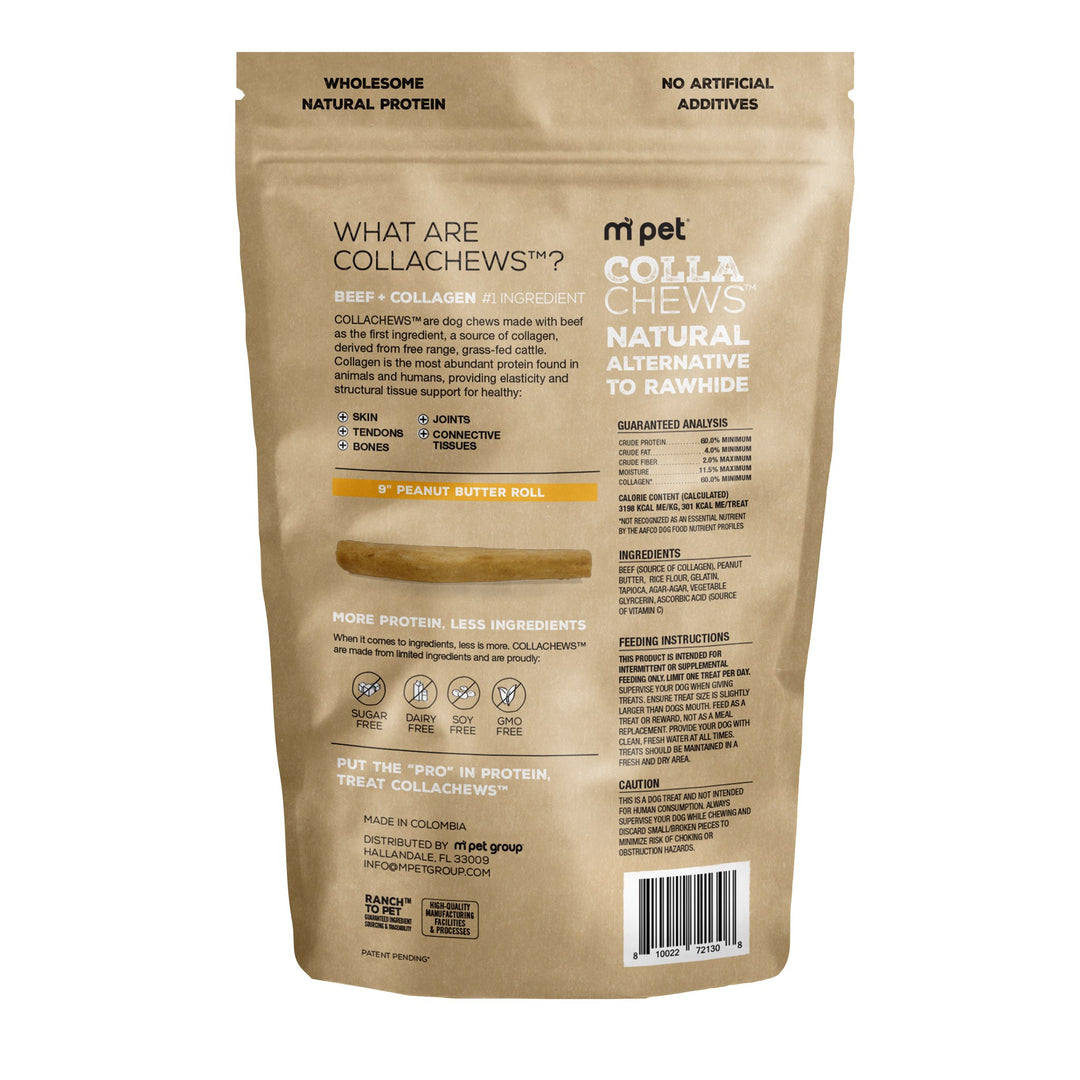 CollaChews 9in Peanut Butter Collagen Rolls 3 Pack Bag
