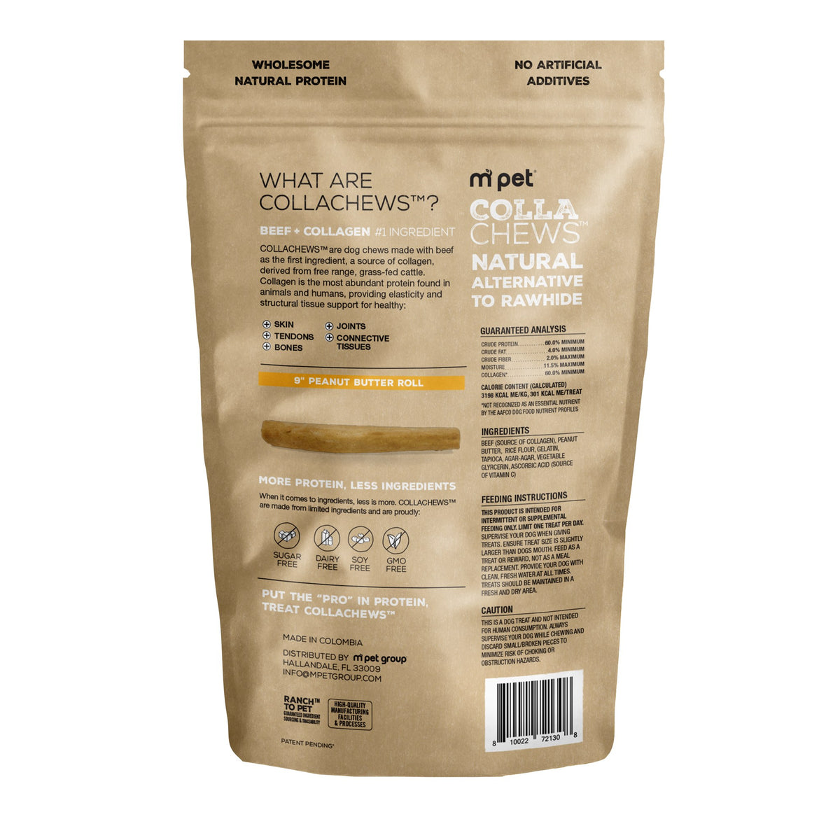 CollaChews 9in Peanut Butter Collagen Rolls 3 Pack Bag