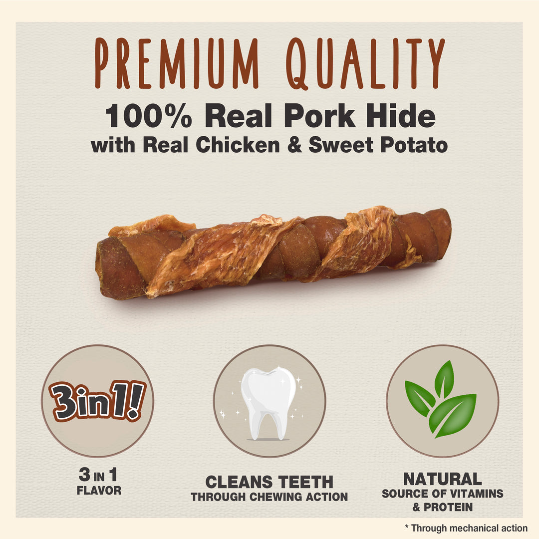 Cadet Gourmet Triple Chews Pork Hide Twists Chicken &amp; Sweet Potato (6 Count)