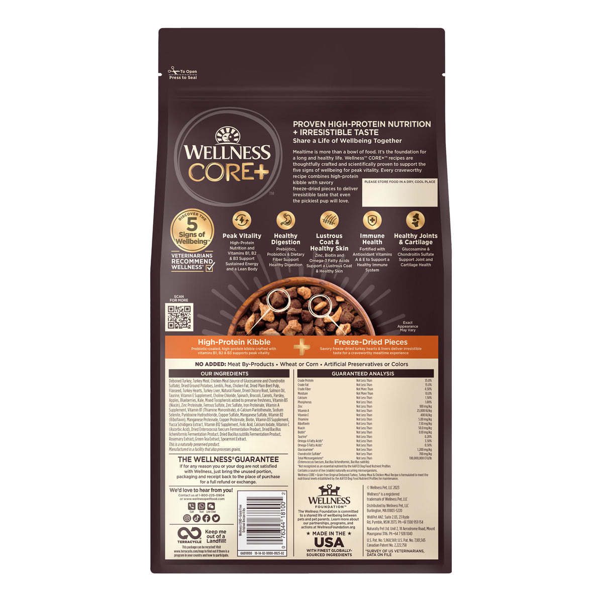 Wellness CORE+ Dry Dog Food with Freeze Dried Pieces, Grain-Free, High Protein, Natural, Original Deboned Turkey, Turkey Meal & Chicken Meal Recipe, (4-Pound Bag)
