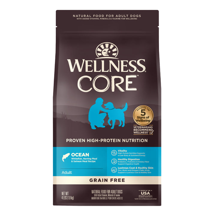 Wellness CORE Dry Dog Food, Grain-Free, High Protein, Natural, Ocean Whitefish, Herring Meal, &amp; Salmon Meal Recipe, (4-Pound Bag)