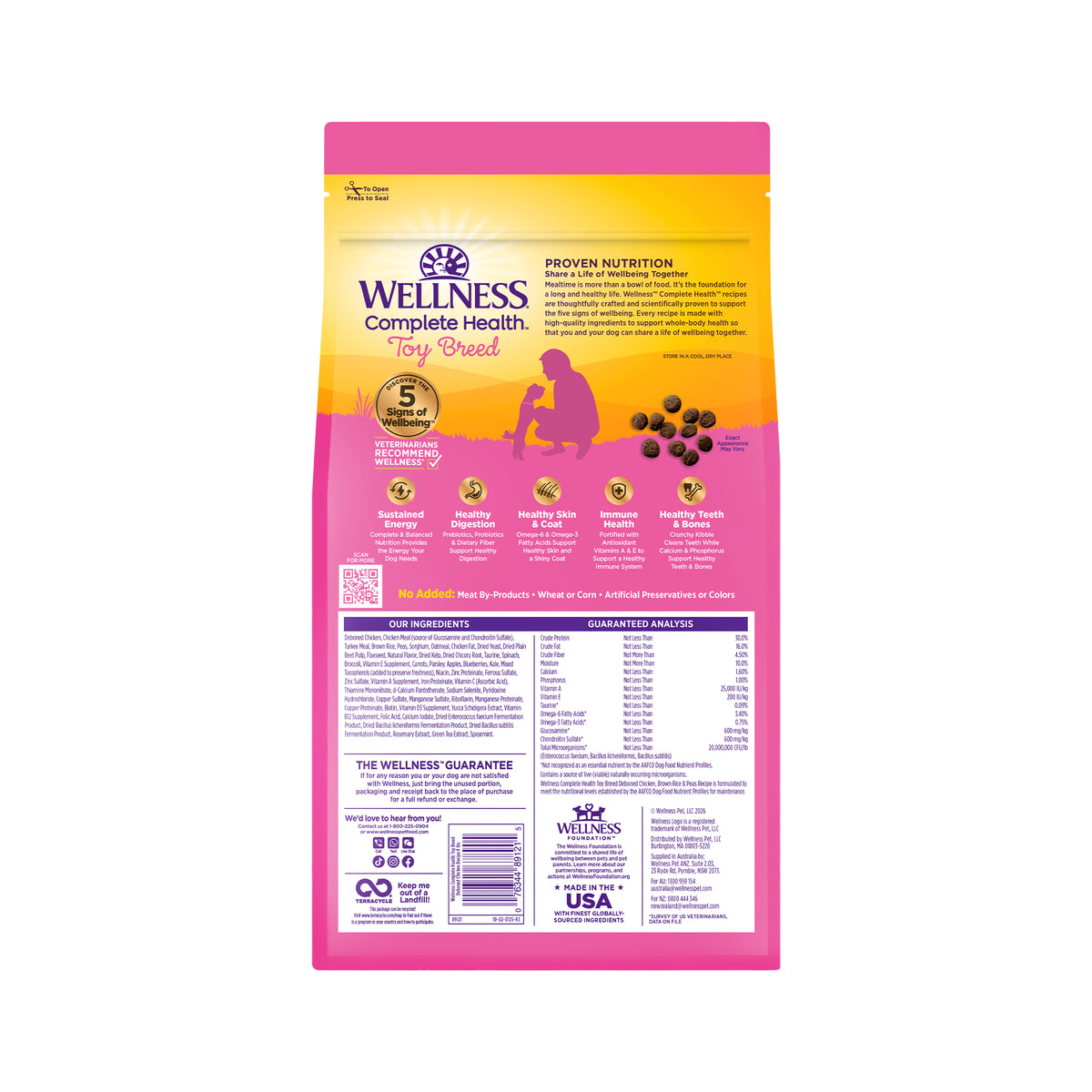 Wellness Complete Health Dry Dog Food for Small Dogs, Toy Breed, Wholesome Grains, Natural, Chicken, Brown Rice, & Peas Recipe, 4-Pound Bag)