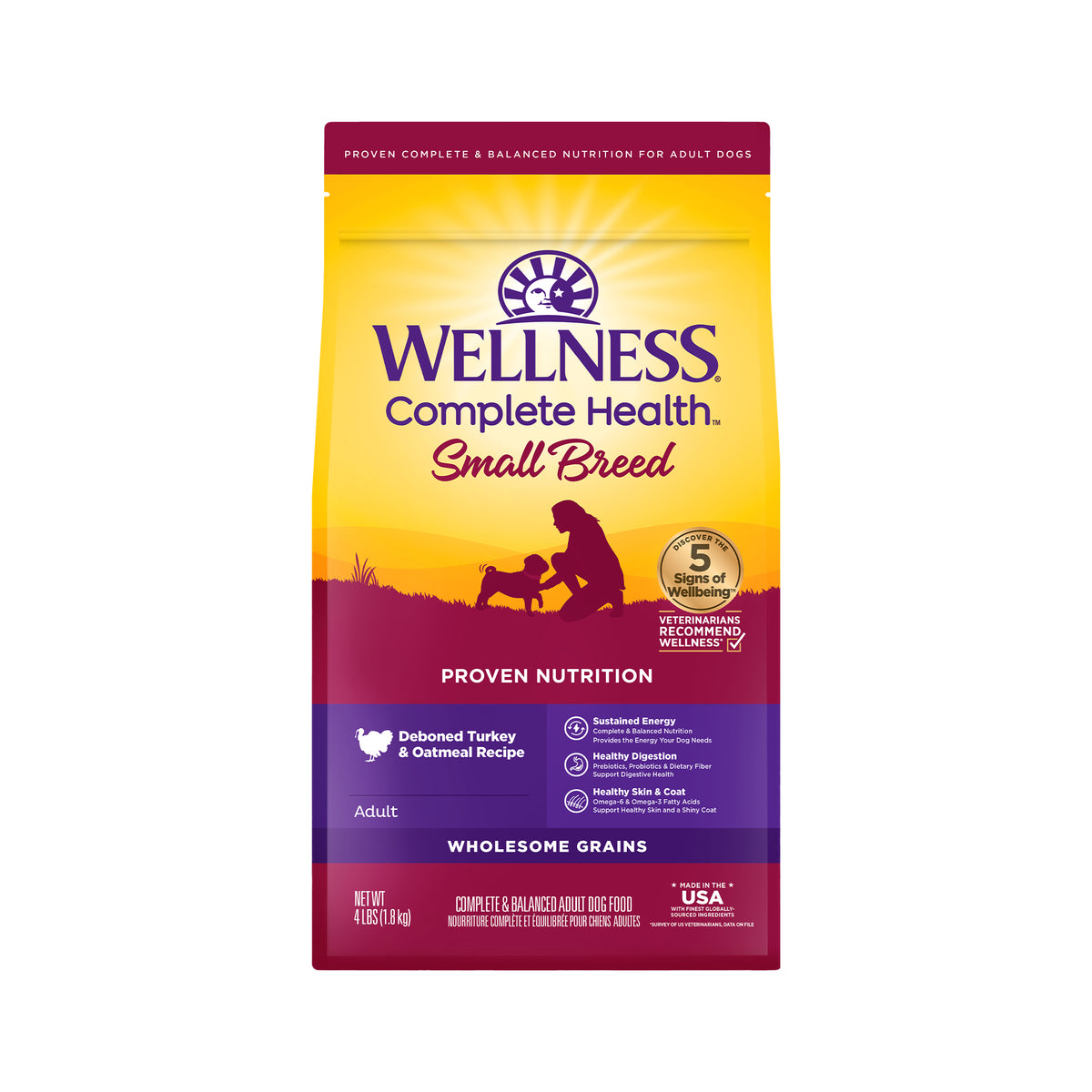 Wellness Complete Health Dry Dog Food, Small Breed, Wholesome Grains, Natural, Turkey & Oatmeal Recipe, (4-Pound Bag)