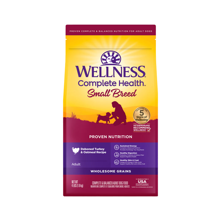 Wellness Complete Health Dry Dog Food, Small Breed, Wholesome Grains, Natural, Turkey &amp; Oatmeal Recipe, (4-Pound Bag)