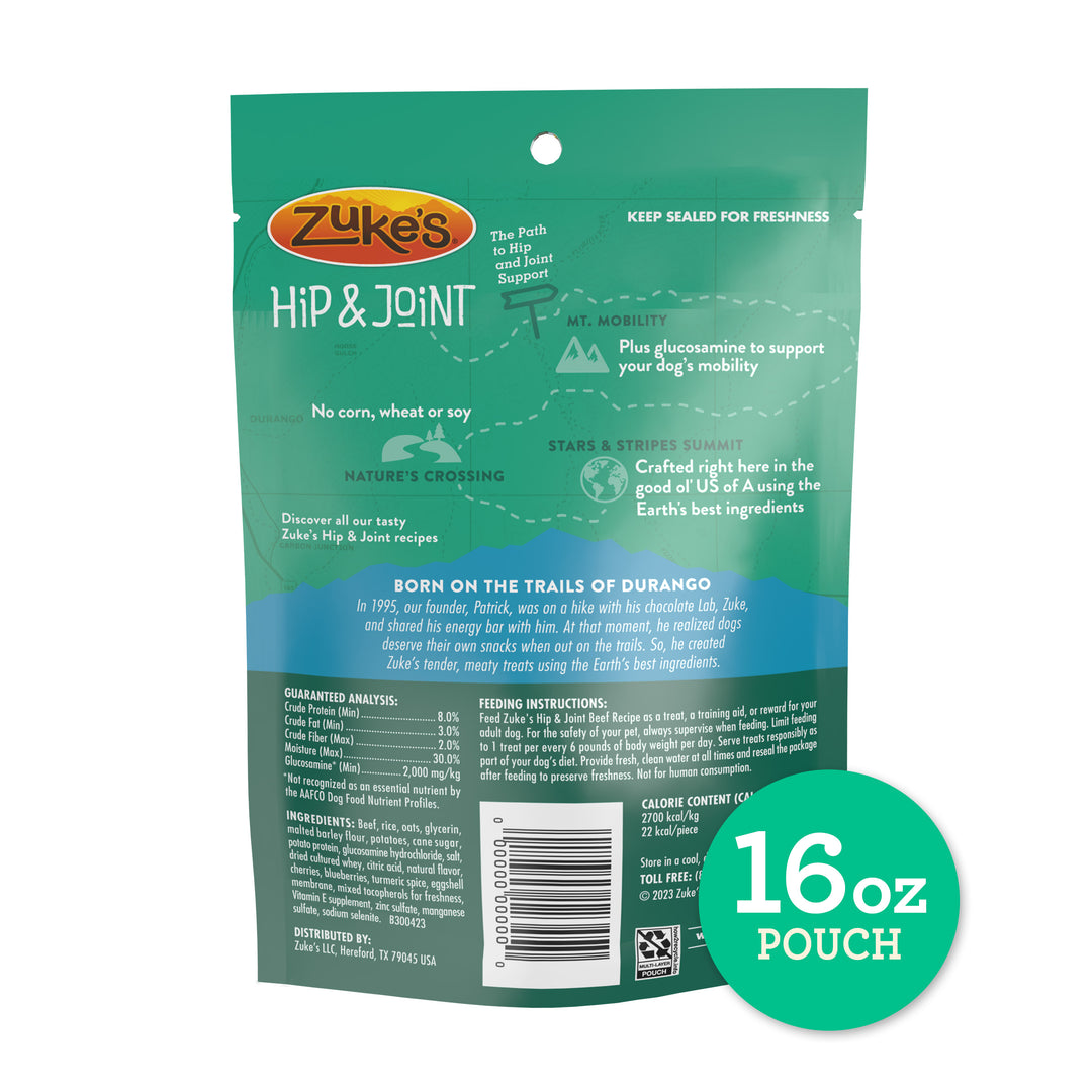 Zukes Hip Action Beef Dog Treats 16 oz back