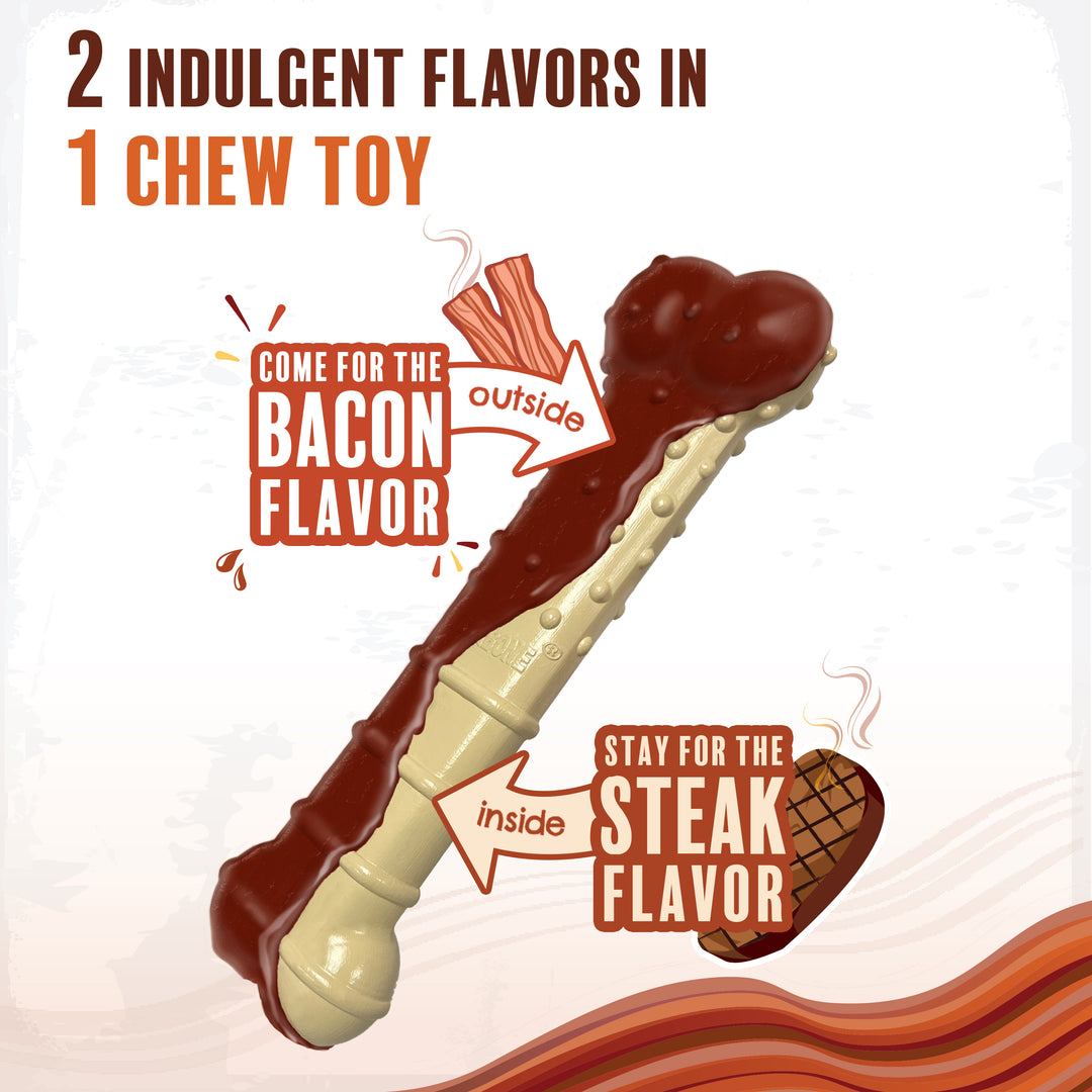 Nylabone Power Chew Basted Blast Original &amp; Textured Bone Dog Chew Toys Bacon &amp; Steak Small (2 Count)