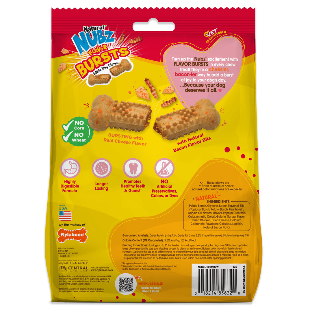 Nylabone Nubz Flavor Bursts Dog Chew Treats Bacon &amp; Cheese Large (7 Count)