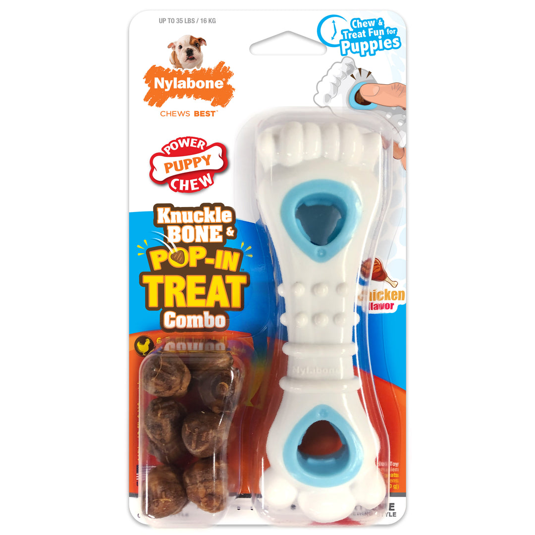 Nylabone Puppy Power Chew Knuckle Bone Pop-In Treat Toy &amp; Treat Combo Chicken Medium (1 Count)