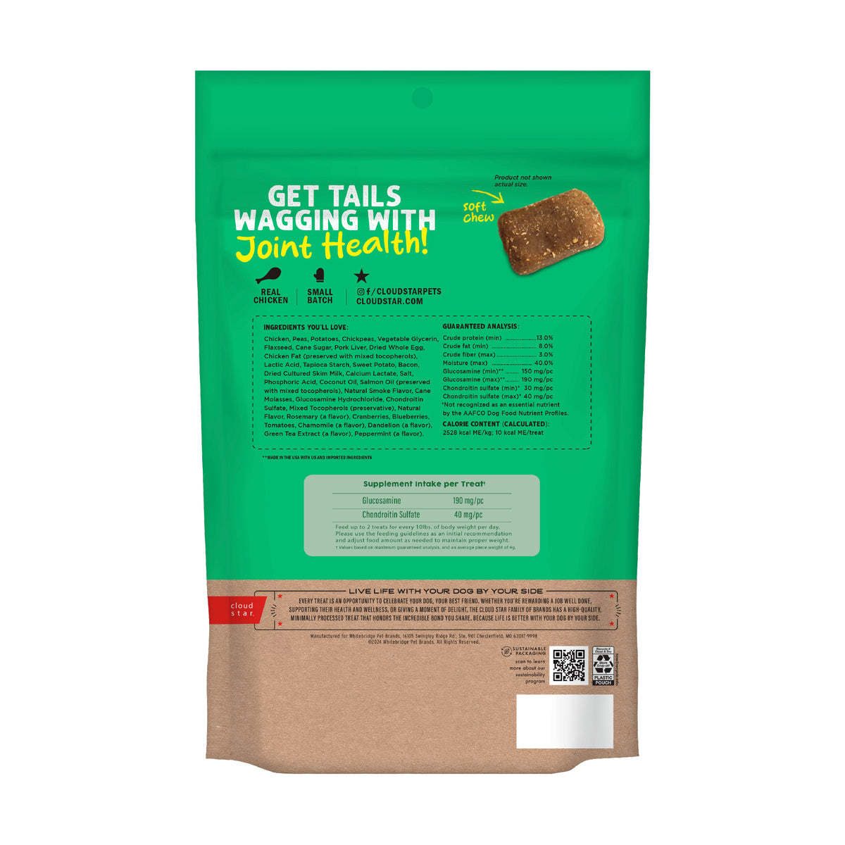 Cloud Star Dynamo Dog Functional Treats Hip Joint Chicken 14 oz - back
