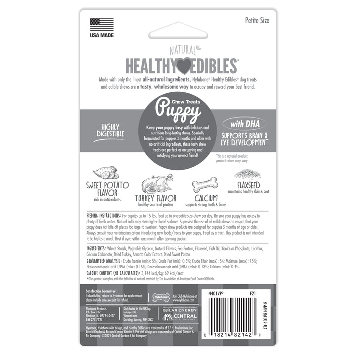 Nylabone Healthy Edibles All-Natural Long Lasting Puppy Chew Treats Turkey &amp; Sweet Potato X-Small (4 Count)