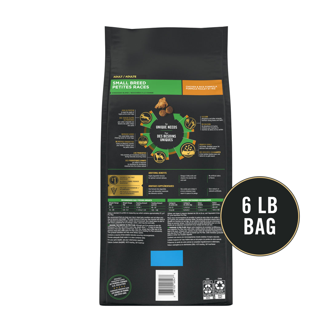 Pro Plan Shredded Small Breed Chicken and Rice 6lb back