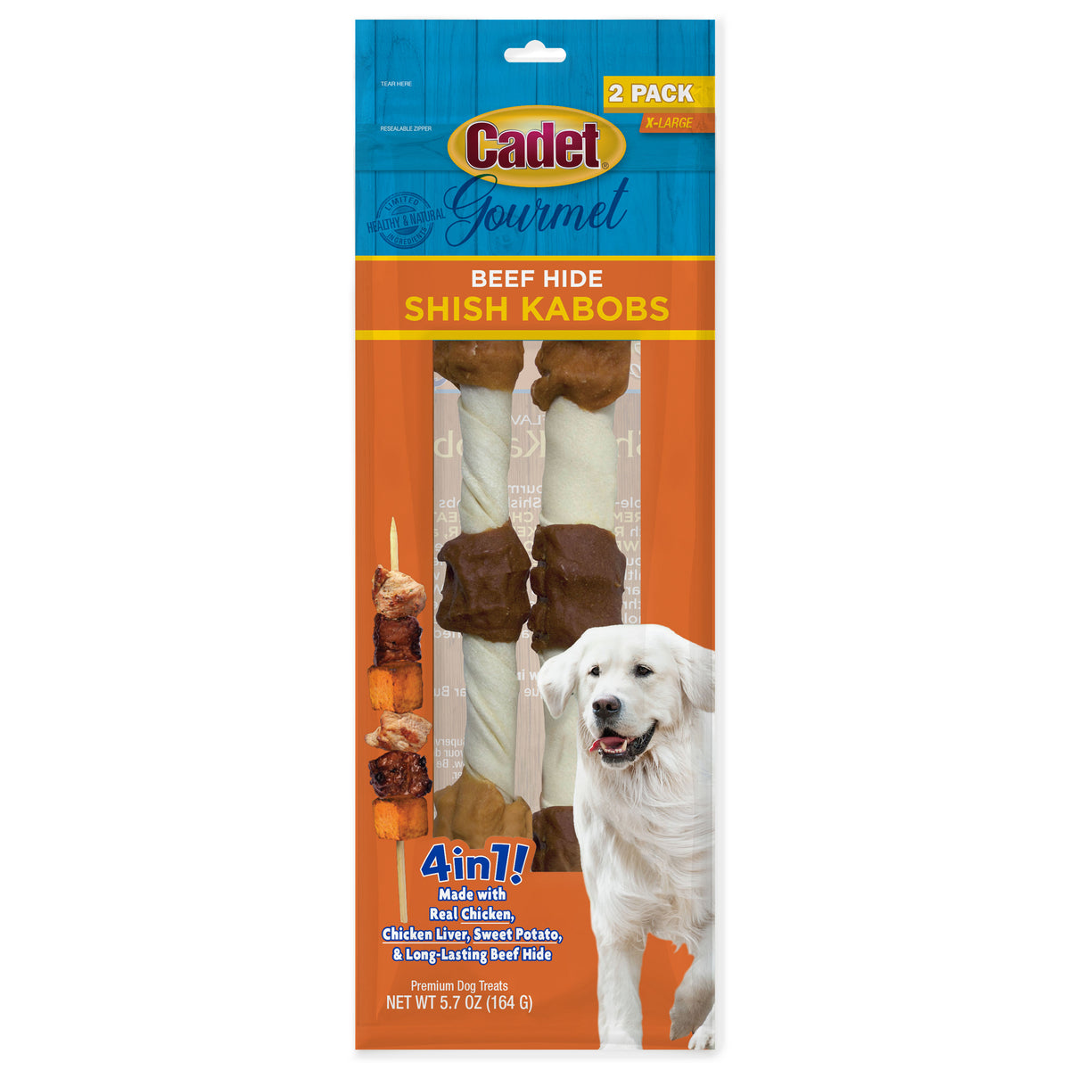 Cadet Gourmet Beef Hide Shish Kabob Dog Treats 5.7 Ounce (2 Count)