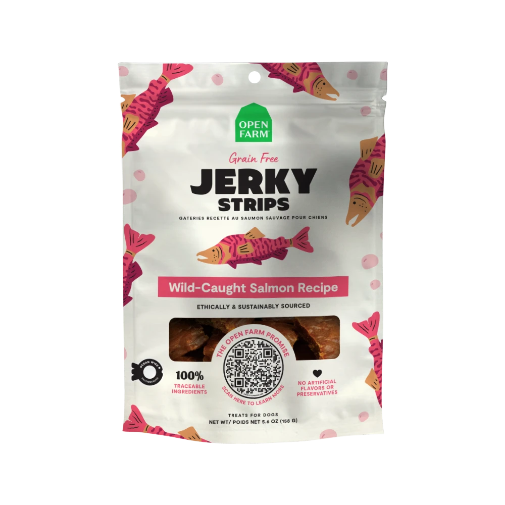 Open Farm GF Jerky Strips Wild Salmon 13 oz