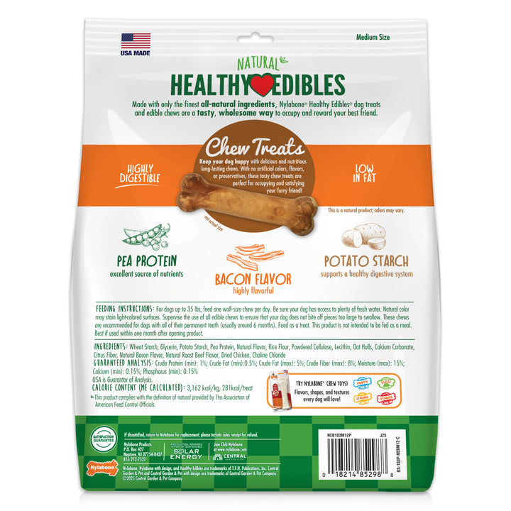 Nylabone Healthy Edibles All-Natural Long Lasting Chew Treats Bacon Medium (12 Count)