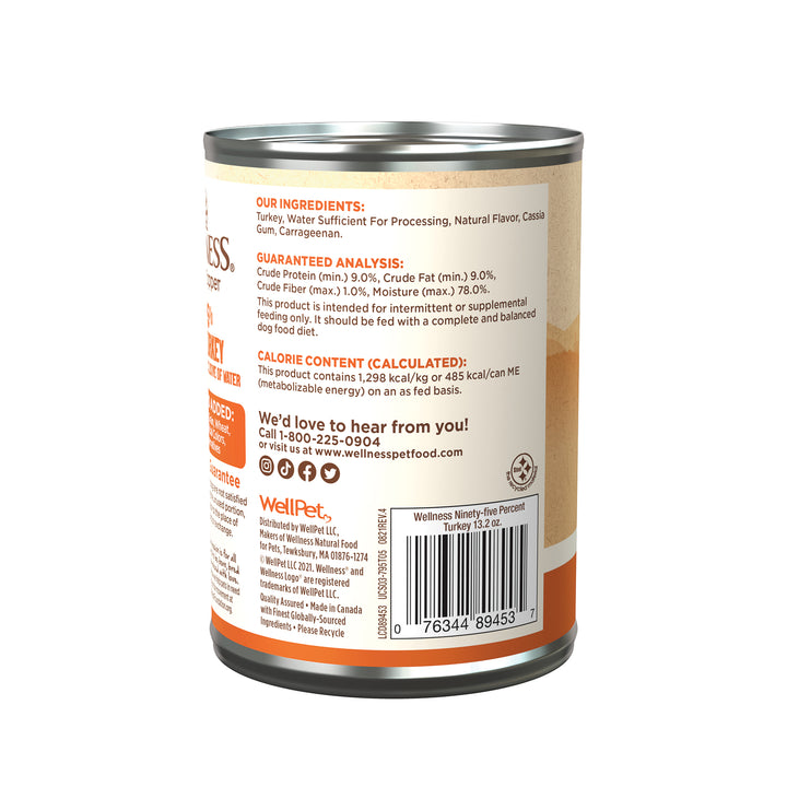 Wellness 95% Turkey Natural Wet Grain Free Canned Dog Food, 13.2-Ounce Can (Pack of 12)