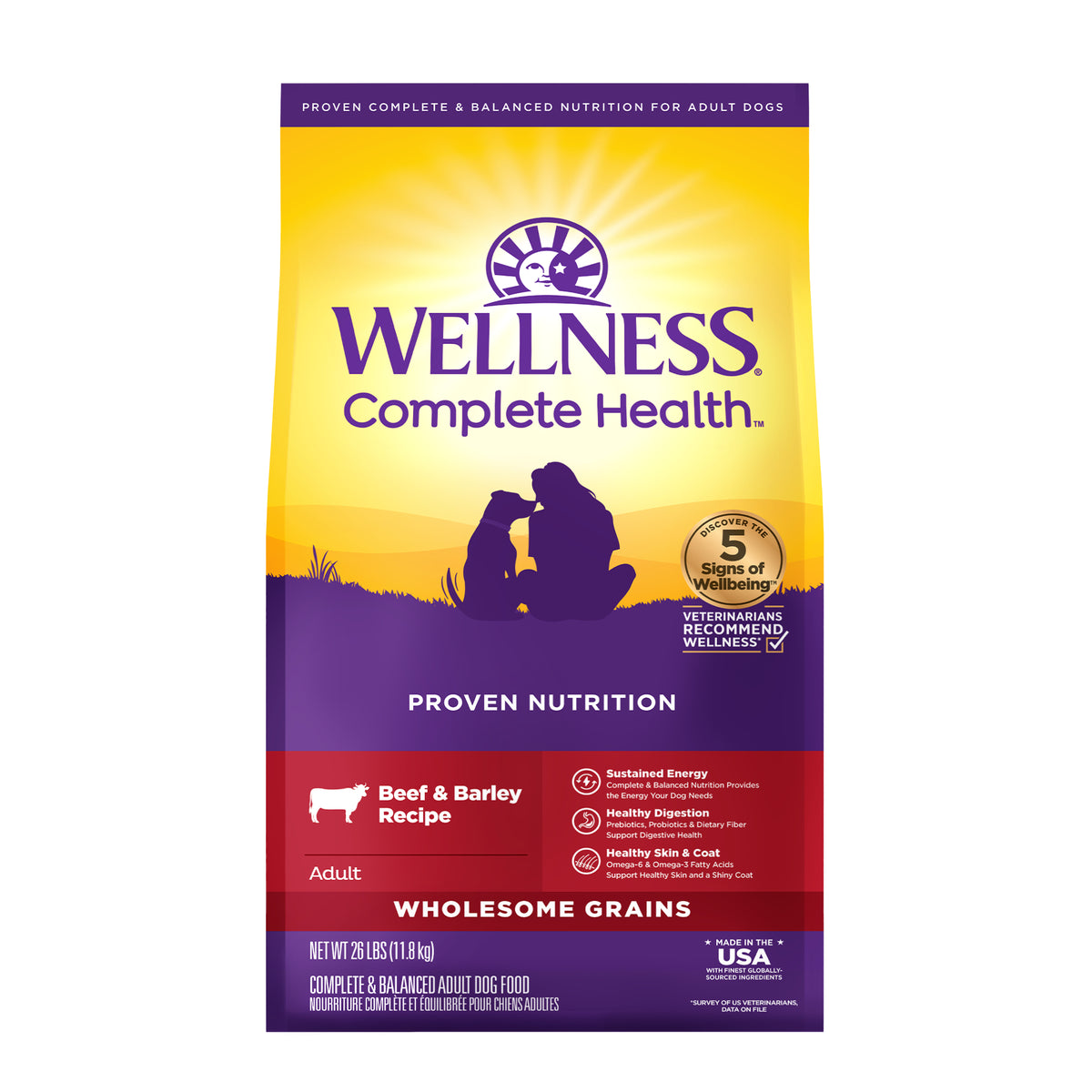 Wellness Complete Health Dry Dog Food, Wholesome Grains, Natural, Beef & Barley Recipe, (26-Pound Bag)