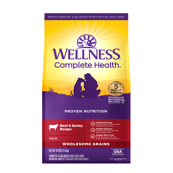 Wellness Complete Health Dry Dog Food, Wholesome Grains, Natural, Beef &amp; Barley Recipe, (26-Pound Bag)