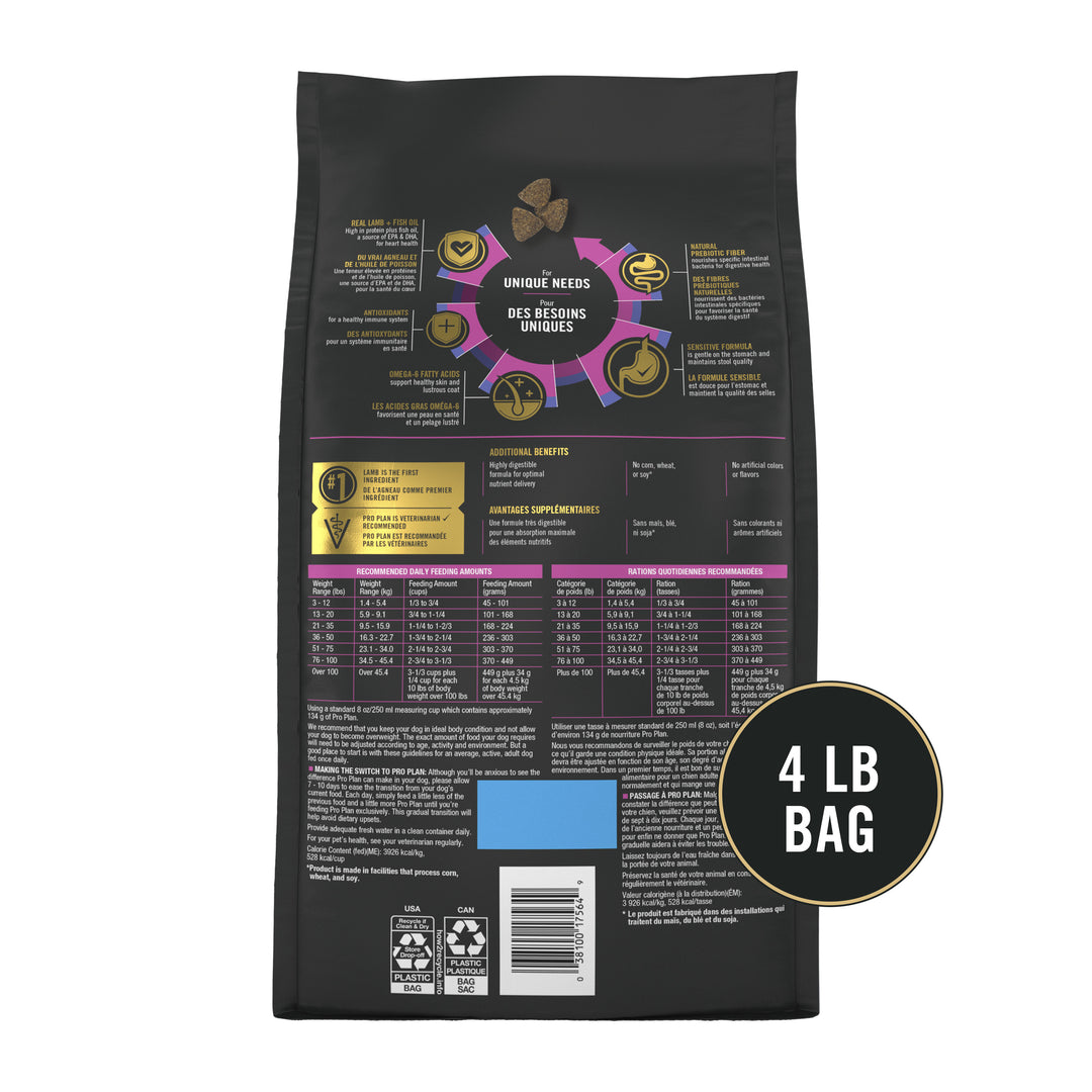 Pro Plan Sensitive Skin and Stomach Lamb 4lb back