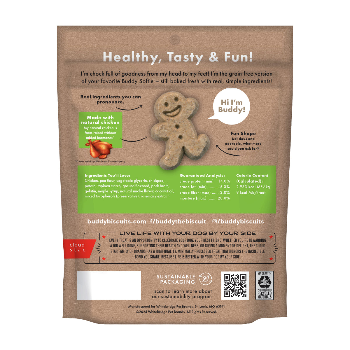 Cloud Star Soft & Chewy Grain Free Rotisserie Chicken Treats 5oz - back